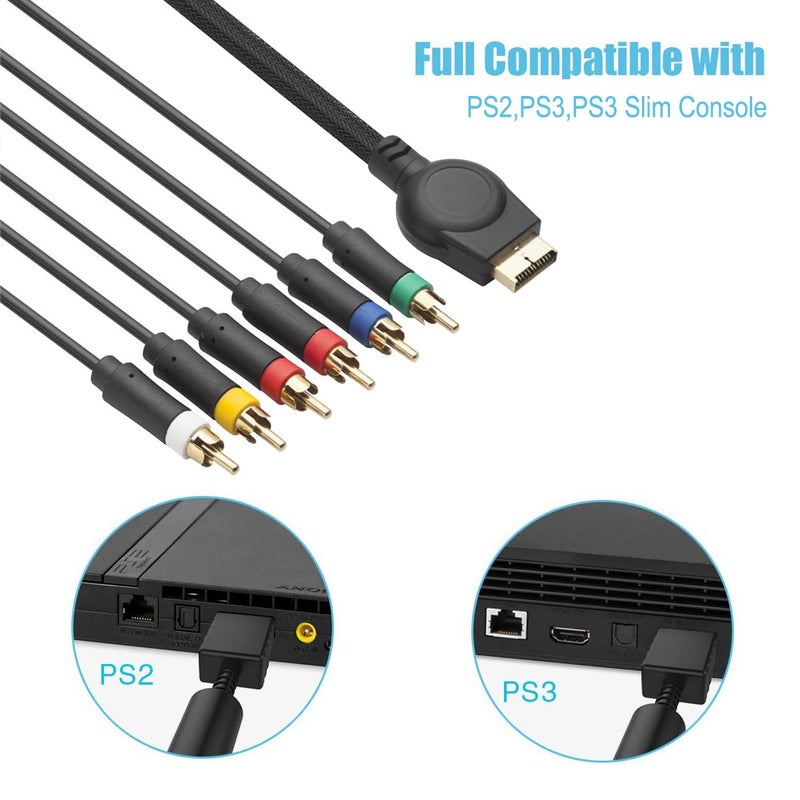 TENINYU 6 Feet PS3 Component AV Cable, Premium High Resolution HDTV Multi Out Composite RCA Audio Video Cable for PS2 / PS3 / PS3 Slim Gaming Console - Image 4